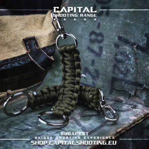 Paracord kulcstartó karabínerrel és karikával zöld Capital Shooting lőtér Budapest